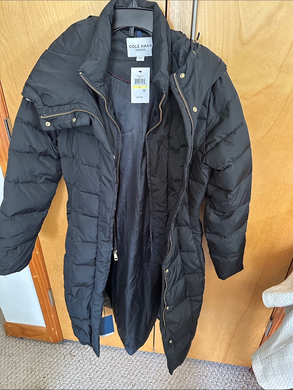 Cole Haan Black Long Quilted Down Puffer Coat